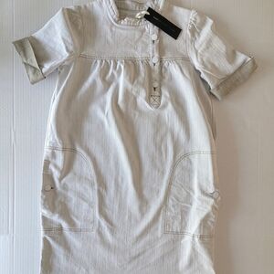 White and Khaki Short Sleeve Dress